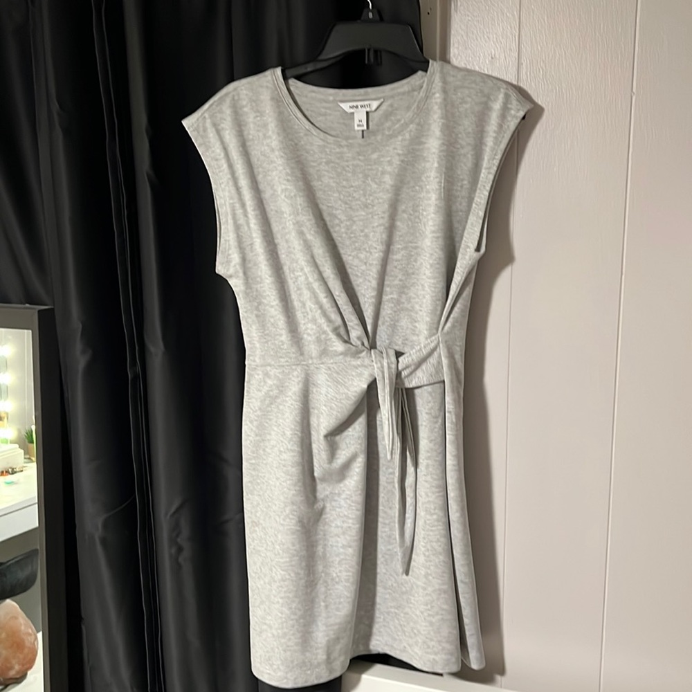 9 West grey tie dress.